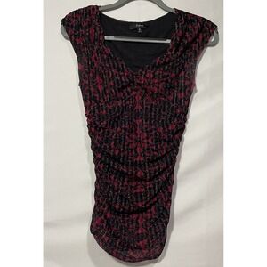 Express‎ Stretchy Shirred Top Womens Medium Red Black Metallic Coquette Grunge